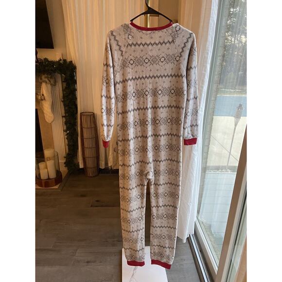 Family PJS Matching Kids Winter Fairisle Hooded One-Piece Gray Size XL No Hood - Picture 2 of 3